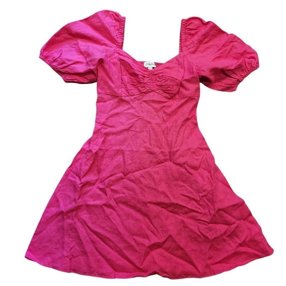 NWT The Drop Dress Women's Small Pink Nala Puff Sleeve Linen Mini Smocked - Picture 2 of 5